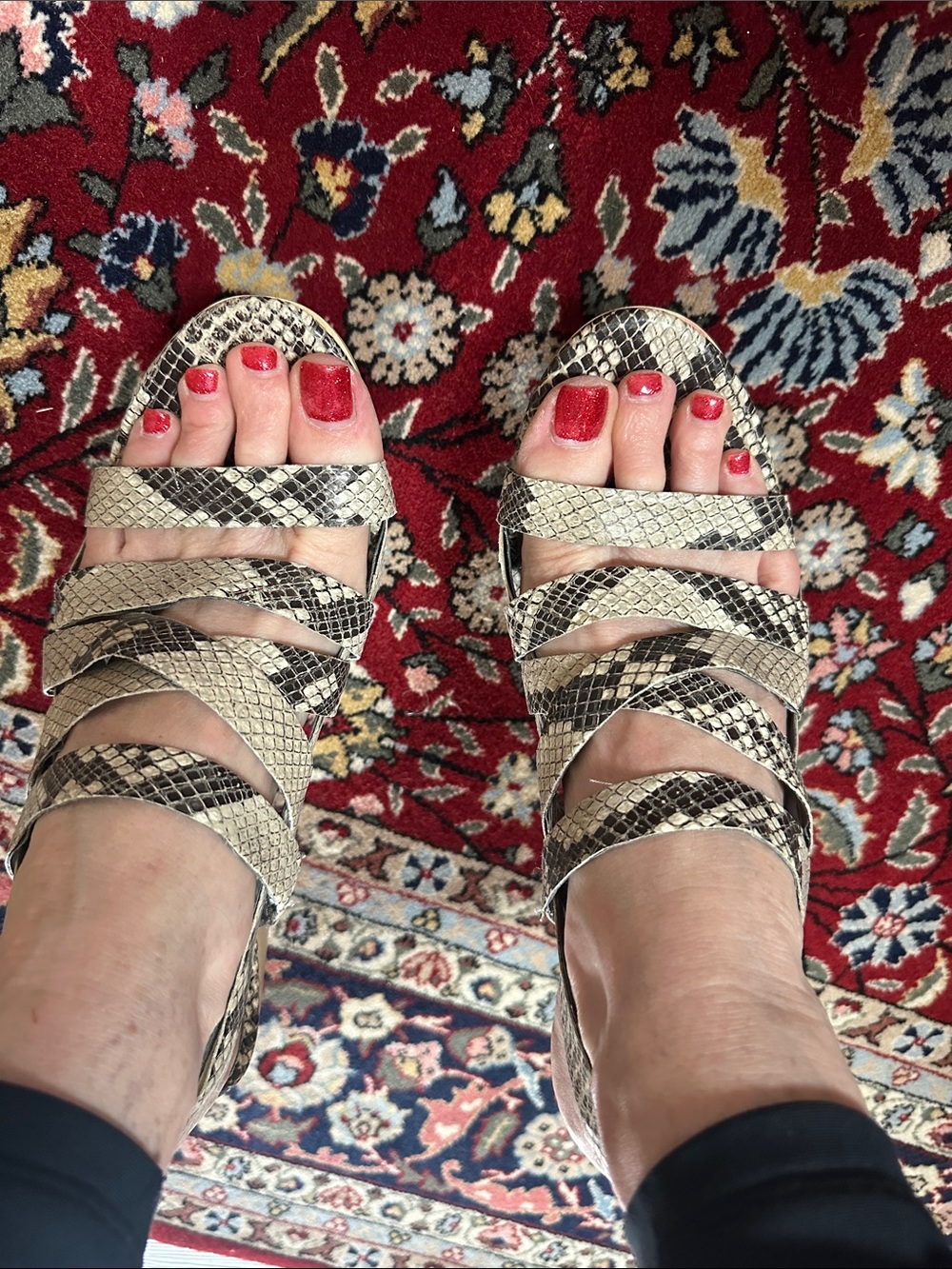 Strappy Snake-Print Sandals in Neutral Beige
